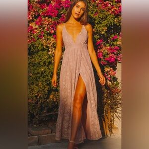 Stolen Moments Dusty Pink Lace-Up Lace Maxi Dress NEW SIZE M